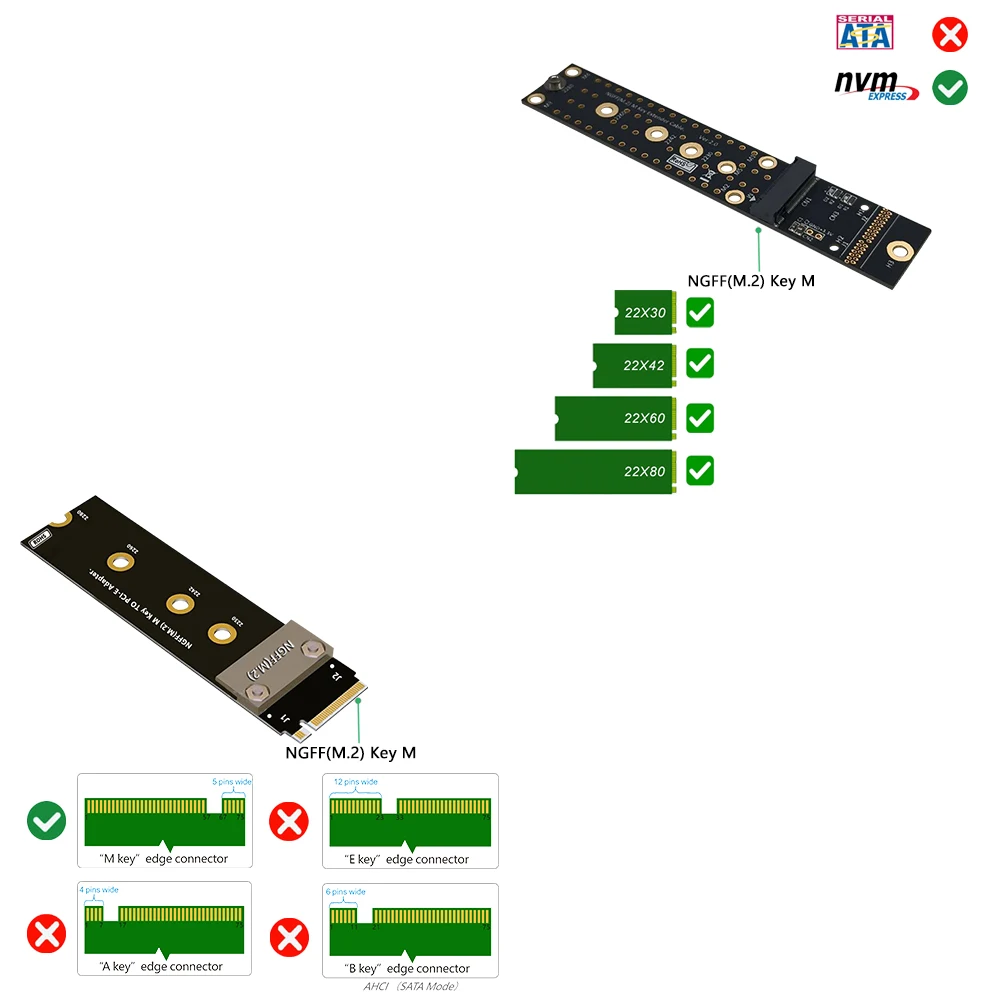 Удлинительный кабель M.2 NVMe SSD Riser Cable M2 Extender PCIe 3.0 X4 Полноскоростной Riser Cable NGFF M.2 to KEY-M Riser Card Solid Drive