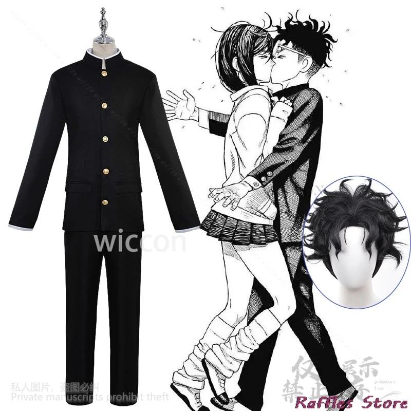 Anime Cosplay Dandadan Kostüm Ken Takakura DK Schuluniform Schwarze Jacke Roleplay Outfit Perücken Halloween Weihnachten Frauen Männer