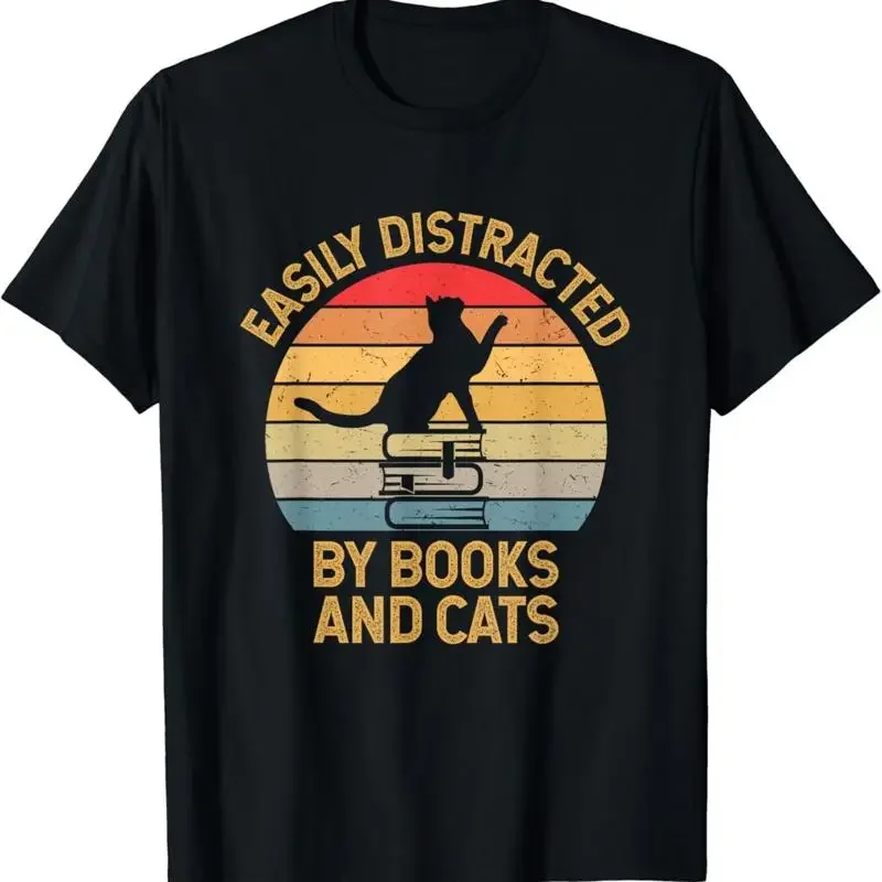 Easily Distracted by Books and Cats T Shirt