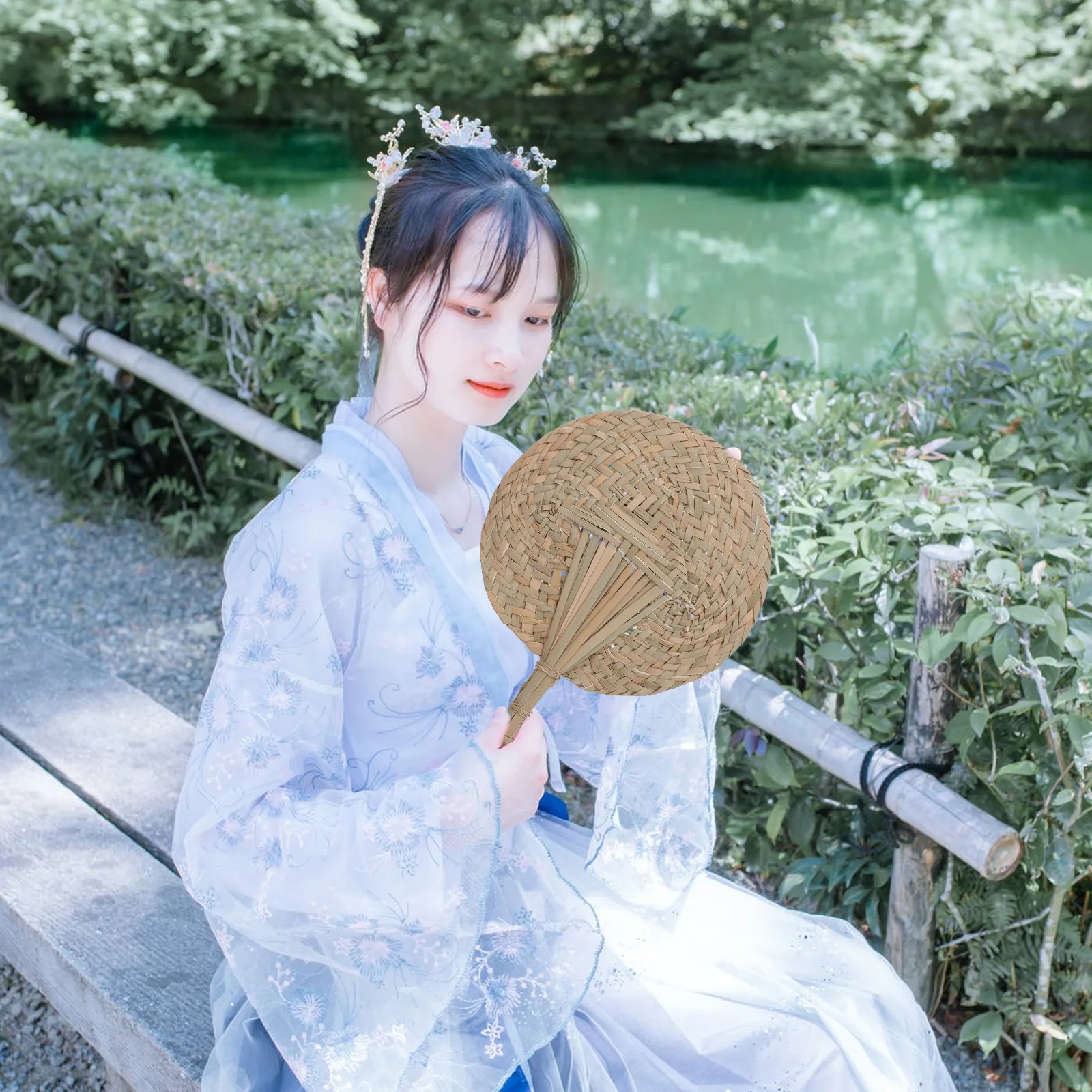 

2 pcs Straw Fans H woven Cooling H held Fan Decorative Living Room Bedroom Office Stage Props Natural Braided Outdoor