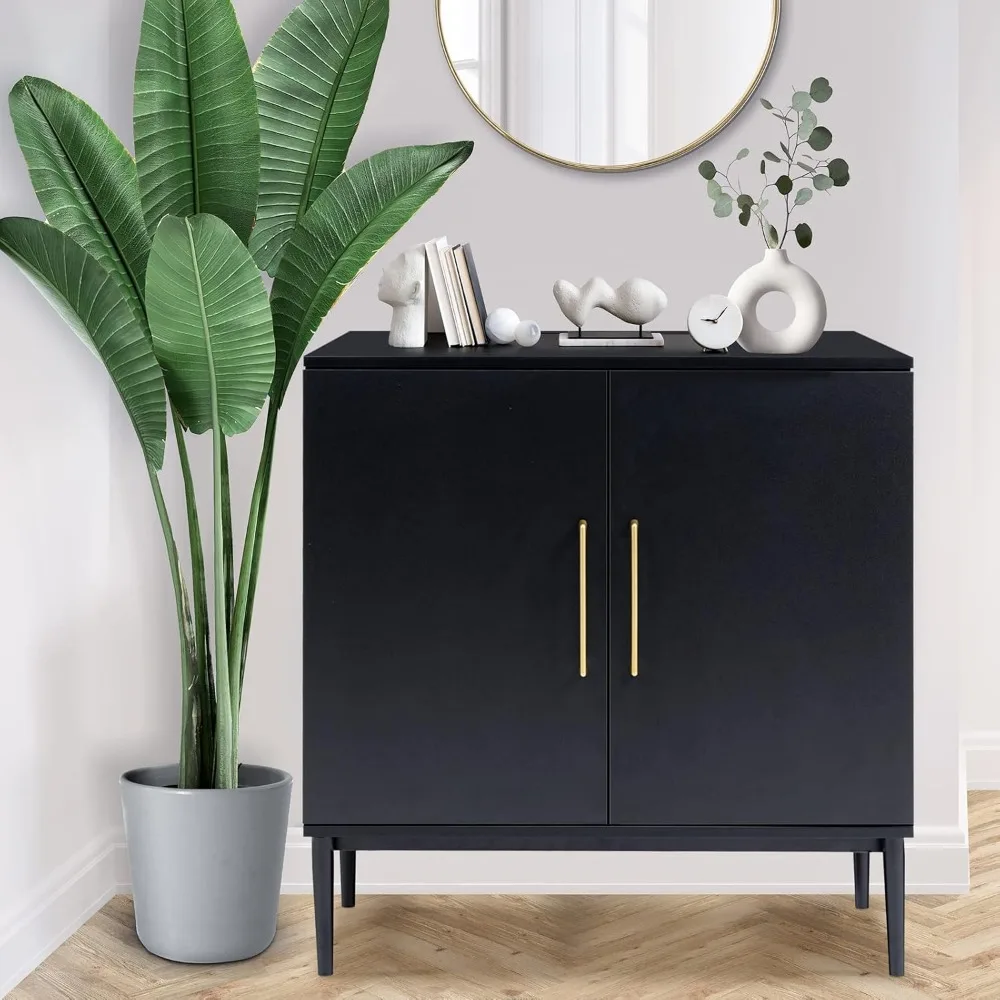 Modern Storage Cabinet, Free Standing Buffet Cabinet, Black Sideboard ,Wood Accent Cabinet for Living Room (1, Black)