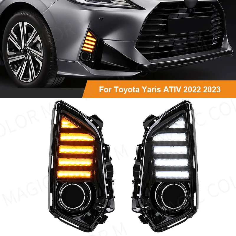 

For Toyota Yaris Ativ Vios 2022 2023 Car Front Bumper LED Daytime Running Lights DRL Turn Signal Fog Lamp Yellow White Headlight