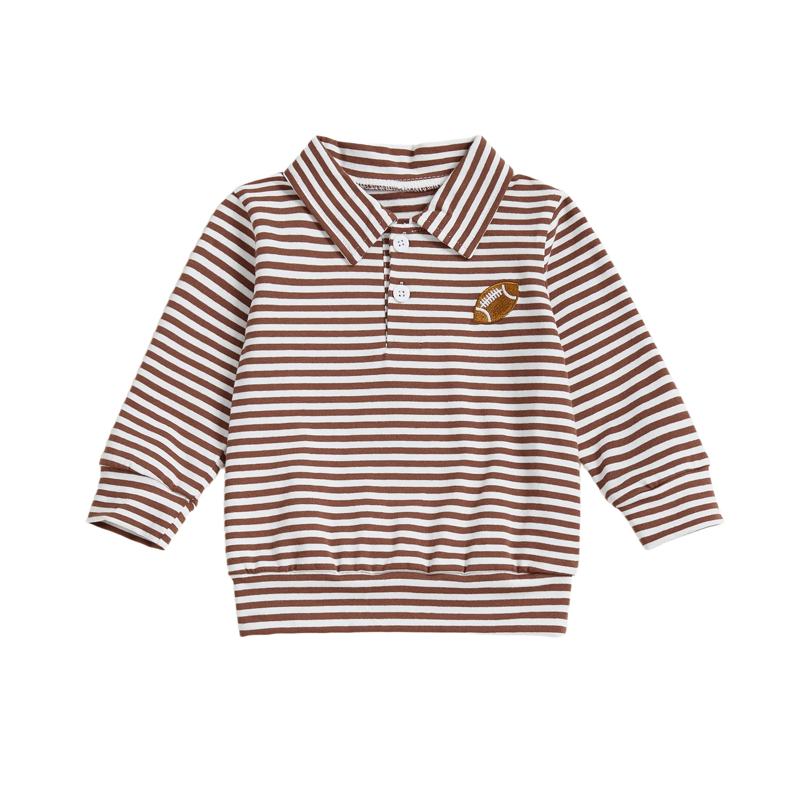 

Toddler Boy Fall Stripe Sweatshirt Football Embroidery Long Sleeve Lapel Button Front Pullover Loose Tops