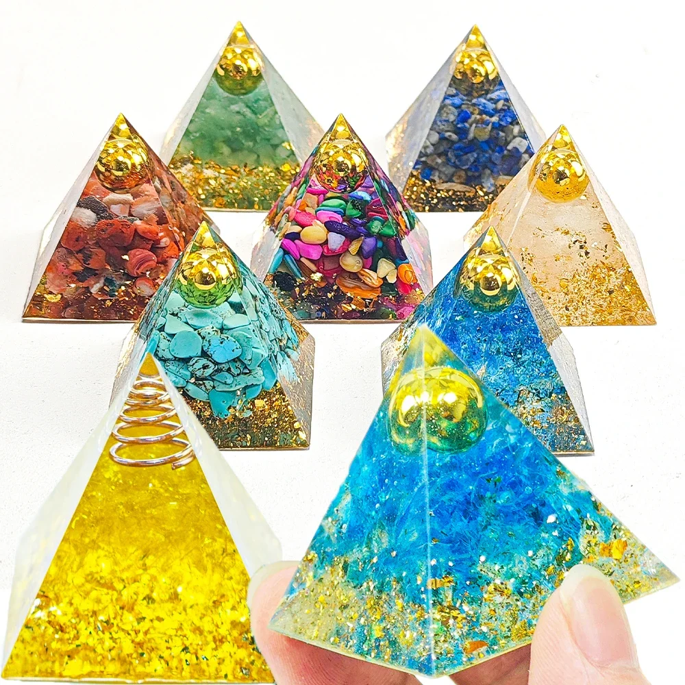 

4cm Pyramid Natural Crystal Energy Multi-colored Crystal Reiki Healing Chakra Resin Desktop Meditation Decoration Divination