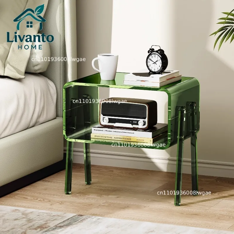 

Transparent Side Table for Bedroom, Minimalist Acrylic Nightstand, Space Saving Organizer,Trendy Home Decor for Studio Apartment