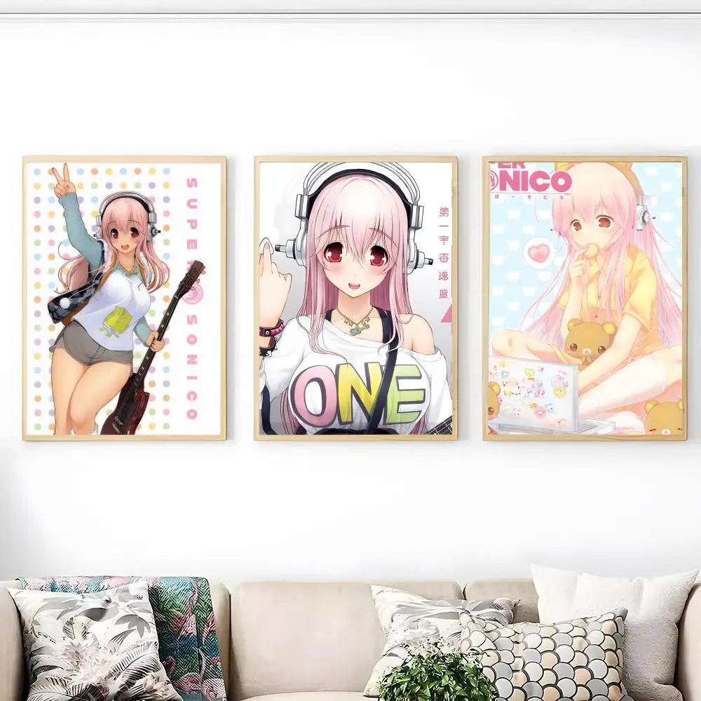 Cute Anime Super S-Sonico Poster Waterproof Canvas Art Wrinkle Free Wall Hanging For Home Living Room Bedroom Decor