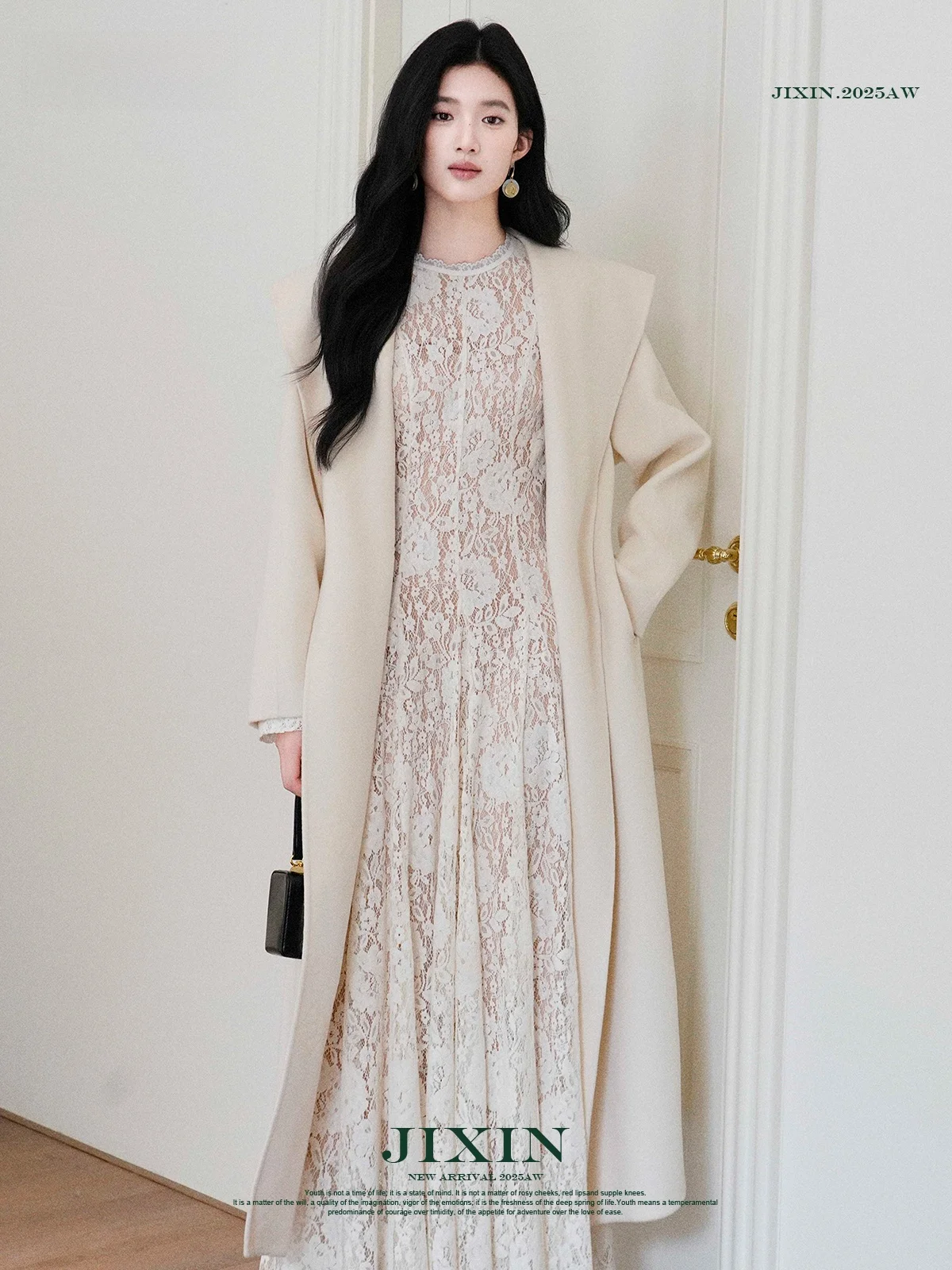 

Двустороннее шерстяное пальто из шелка с цветочным узором, длинное, с воротником-стойкой, зимняя верхняя одежда для женщин, утепленное шерстяное