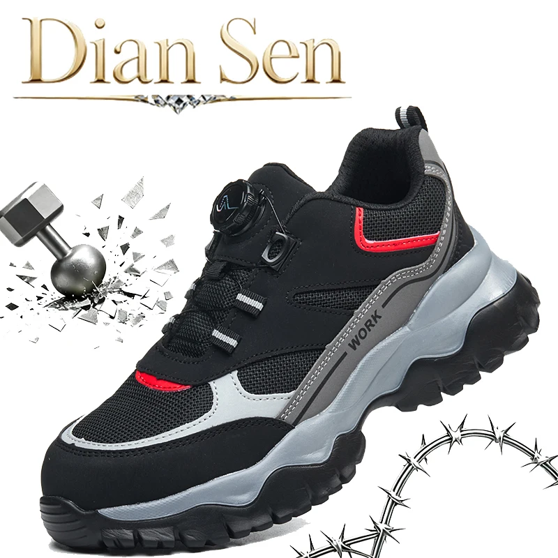 Indestructible Shoes Men's Rotary Button Safety Boots Steel Toe Anti-smash Work Shoes Lightweight Breathable Casual Sneakers