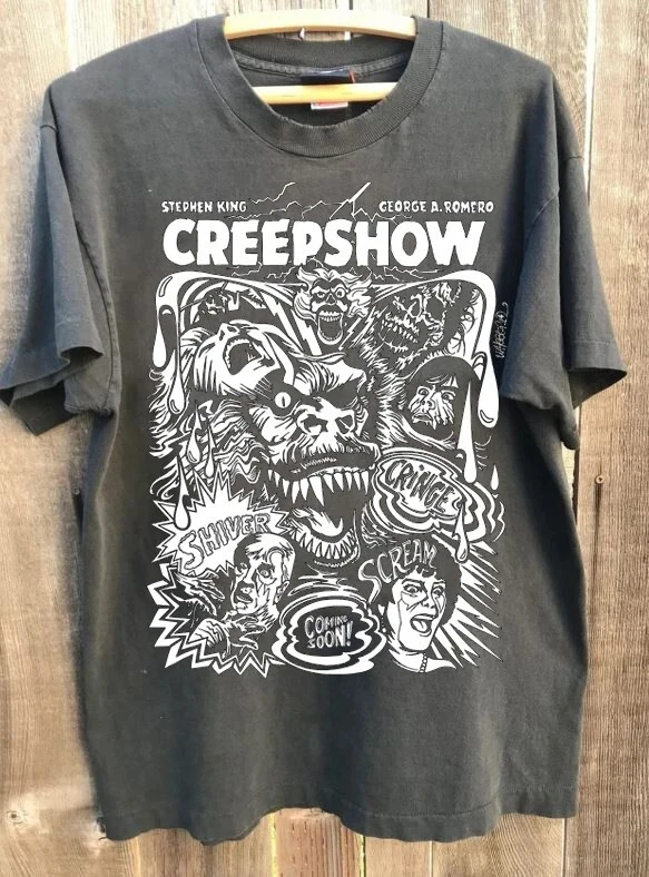 

Vintage Creepshow Horror Movie Short Sleeve Charcoal Color Reprint T-Shirt Graphic Short Sleeve Shirt Unisex Men Women Summer