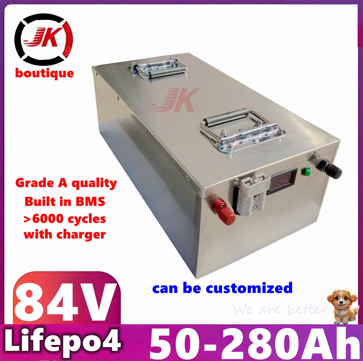 

JK 84V 100Ah 50Ah 85Ah 140Ah 170Ah 200Ah 280Ah Lithium Lifepo4 Battery for 8KW 12KW EV Motorcycle Sightseeing AGV Car,tricycle