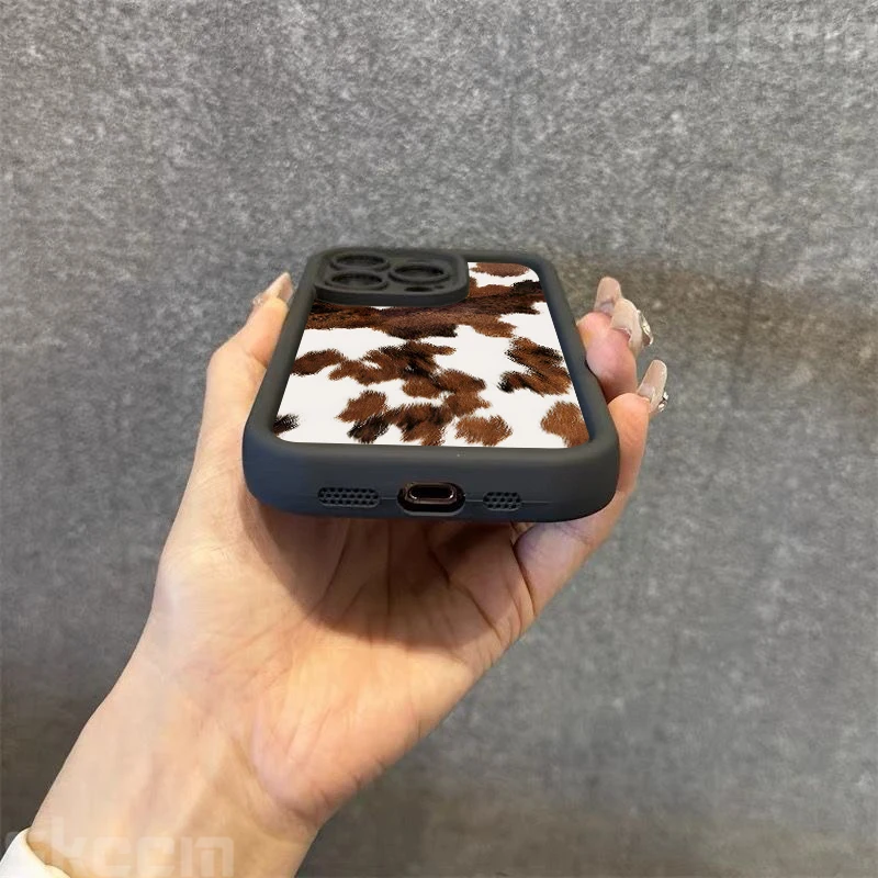 خمر براون جلد البقر نمط جراب هاتف آيفون 16 برو ماكس 15 14 13 12 11 16E 7 8 زائد X XS XR ماتي للصدمات غطاء ناعم