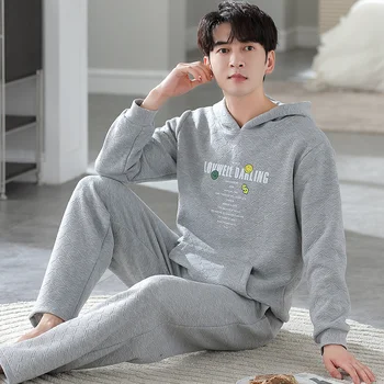 Pyjama en coton laminé à air pour homme, vêtement épais et matelassé, à manches longues, chaud, grande taille, 3xl, pour service à domicile, automne et hiver