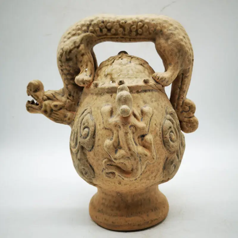 Retro Dragon Statue Reverse Flow Pot Antique Porcelain Ornament Folk Art Collection Modern Exquisite Crafts ornament
