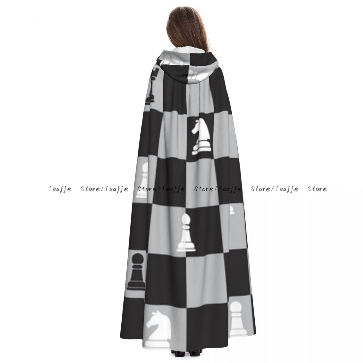 Medieval Halloween Cosplay Cloak Hooded Coat Chess Cape Coat Long Trench Costume Wizard Cloak