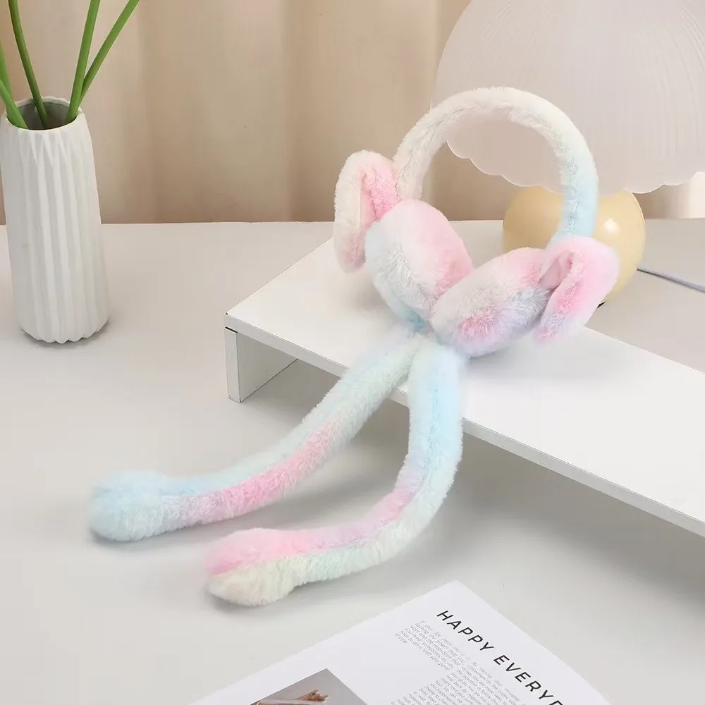 

Cute Plush Rabbit Ear Muffs Soft Colorful Winter Warm Earmuffs Moving Jumping Ears Ear Warmer for Women Girls