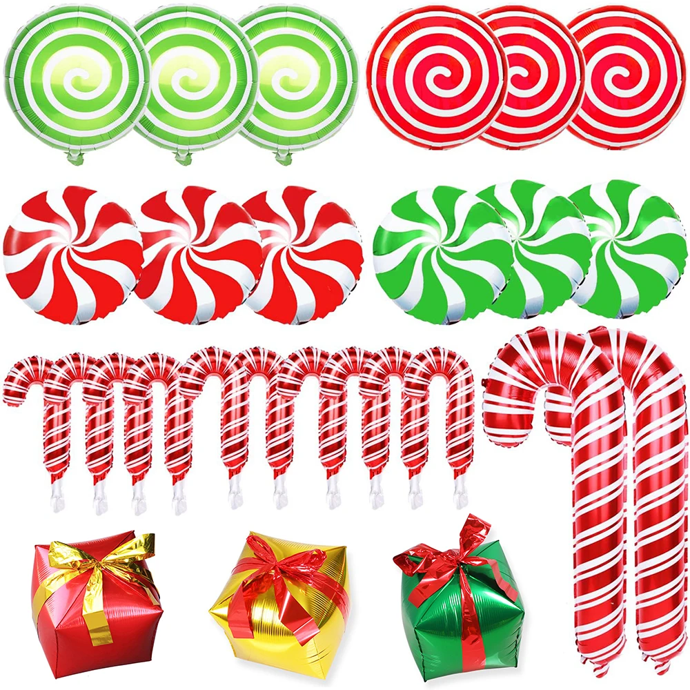 Christmas Candy Cane Foil Balloons Xmas Red Green Sweet Candies Balloon Christmas Gift Box Ballon Birthday Party Home Decoration