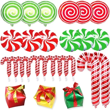 Globos navideños de bastón de caramelo, globos de caramelos dulces rojos y verdes, caja de regalo de Navidad, decoración del hogar para fiesta de cumpleaños