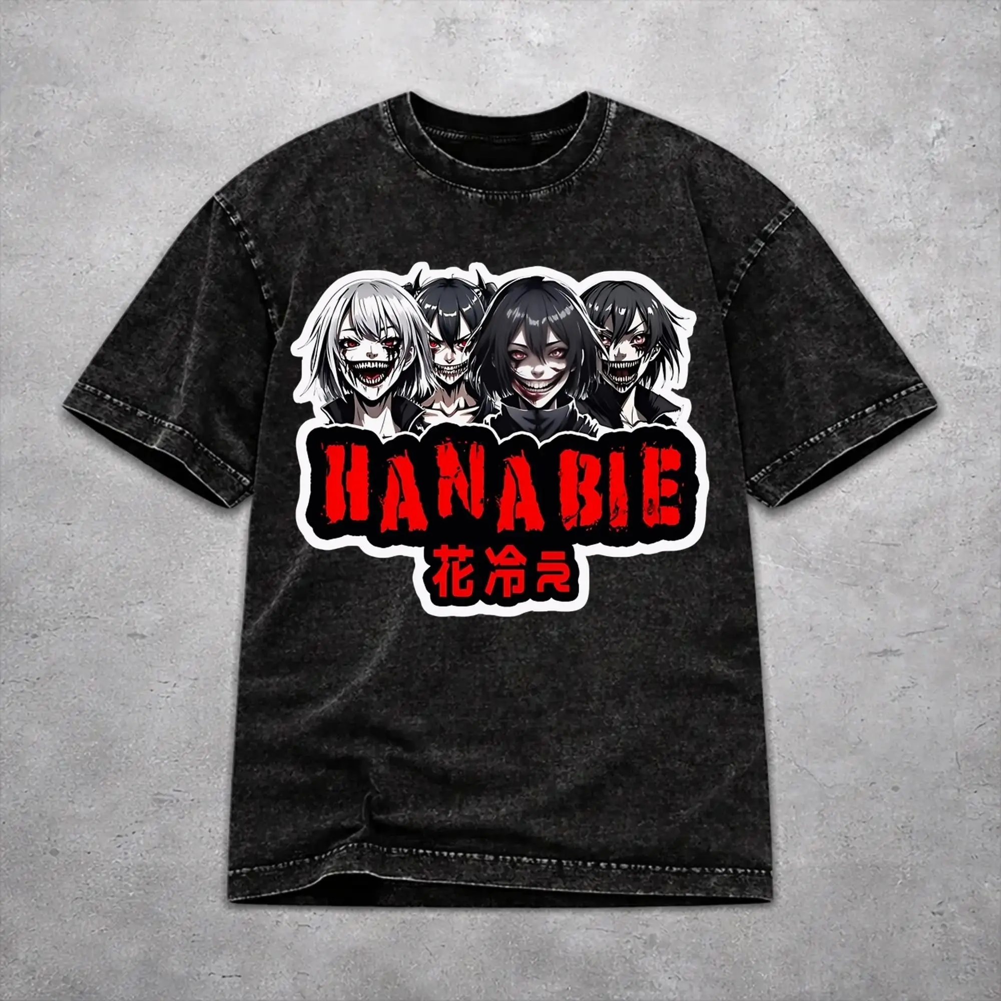 Hanabie Band  Washed T Shirt Vintage Streetwear Men Women  Oversize T-Shirts Tee 100% Cotton