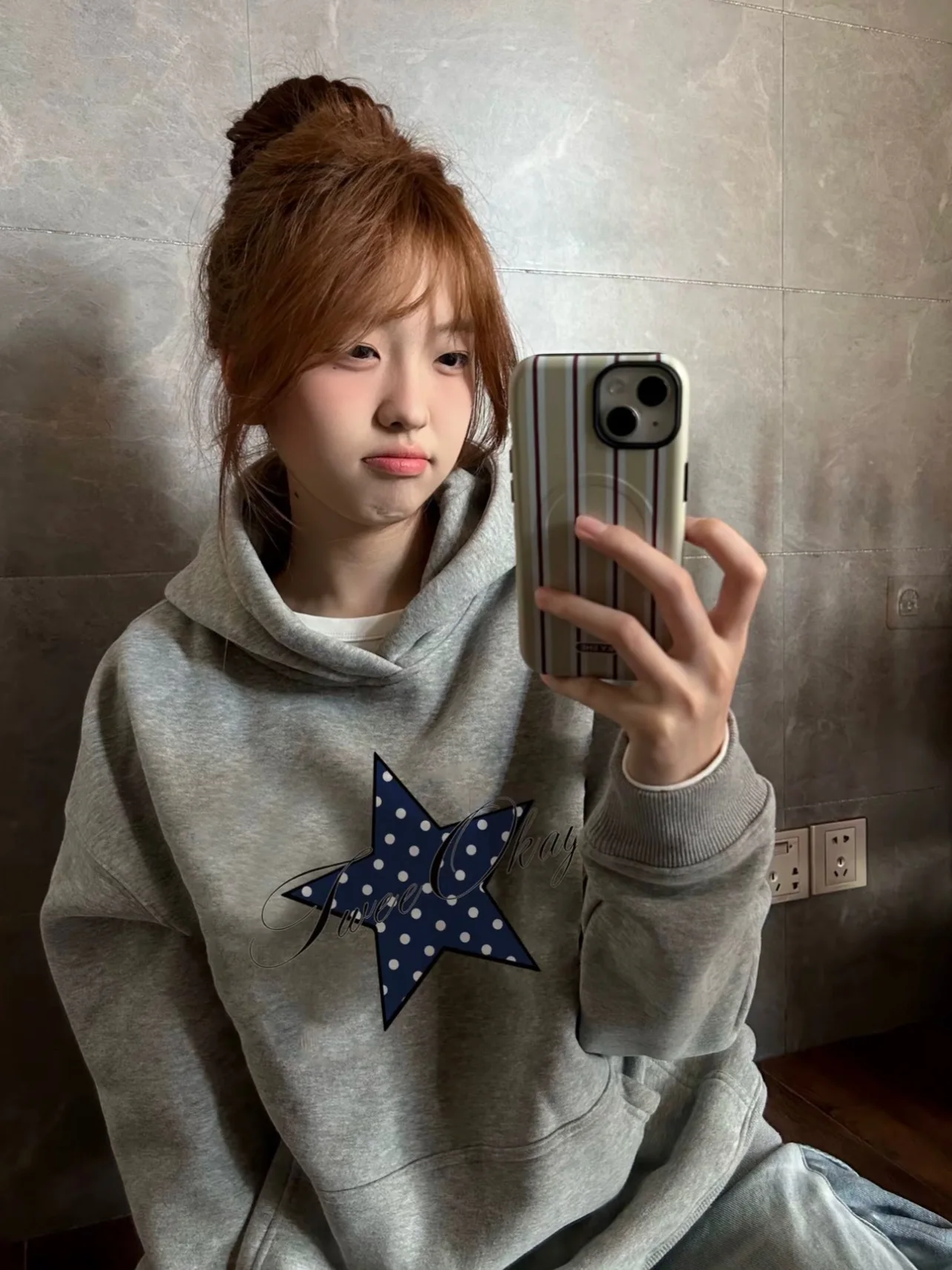Loose Fit Korean Style Sweatshirt Women's Spring Autumn New Style Five Pointed Star Pattern Hoodie Casual Versatile Outerwear