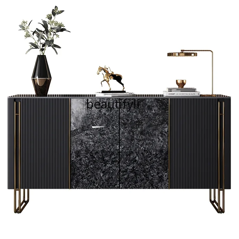 

new ZqLight-Luxury Entrance Cabinet, Black Stone Plate, Modern Minimalist Sideboard, Living Room Storage