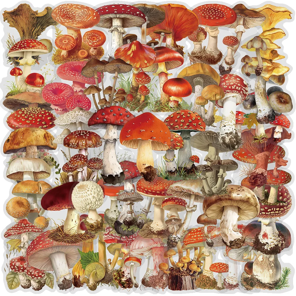 50 Stück Vintage Pilz-Aufkleber Cottagecore Decals Retro Pilz-Wald Vinyl-Kunst-Set für Erwachsene Journal Karten Geschenk Deko