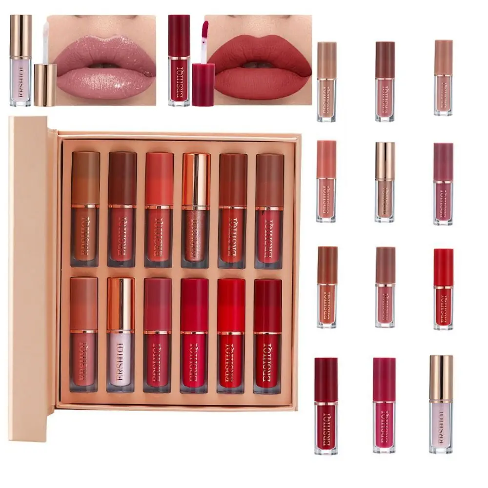 

12PCS Soft Mist Matte Velvety Lip Glaze Easy To Color Not Fading Matte Lipstick Suit Long-lasting Non-Stick Cup Liquid Lipstick