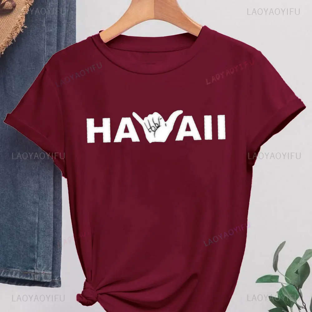 Stylish Hawaiian Shaka Logo Women's Shirt Hawaiian Hand T-shirt Vacation Men's Shirt Summer T-shirt Aloha Lined Travel Tee Tops