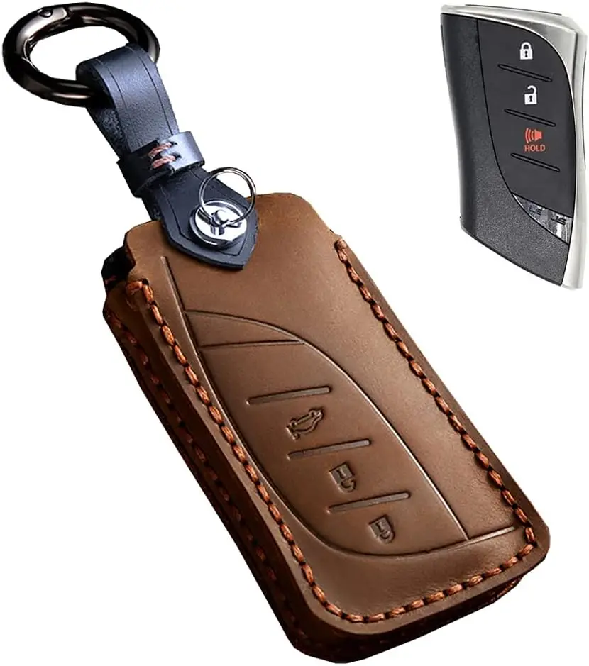 

WH Leather Key Fob Cover, Smart Remote Key Case,Full Protection For Lexus 2018-2021 ES GS LS GX LC,Brown