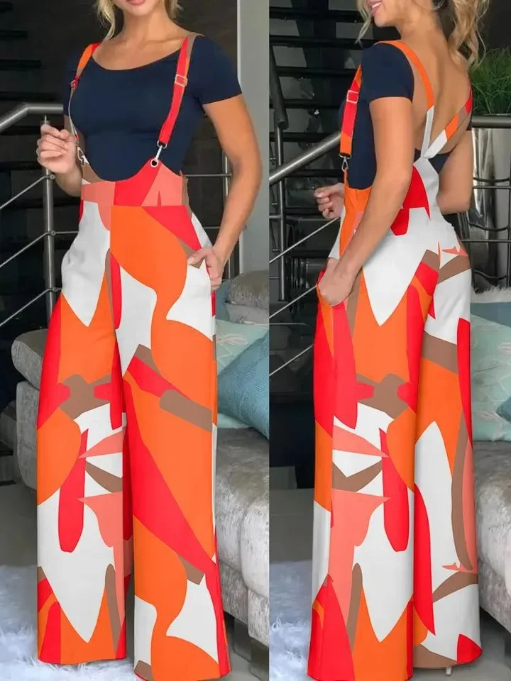 Elegant Jumpsuits For Women 2023 SummerNew Fashion Pocket Design CasualLoose PlainDaily Long Suspender Wide Leg Jumpsuit