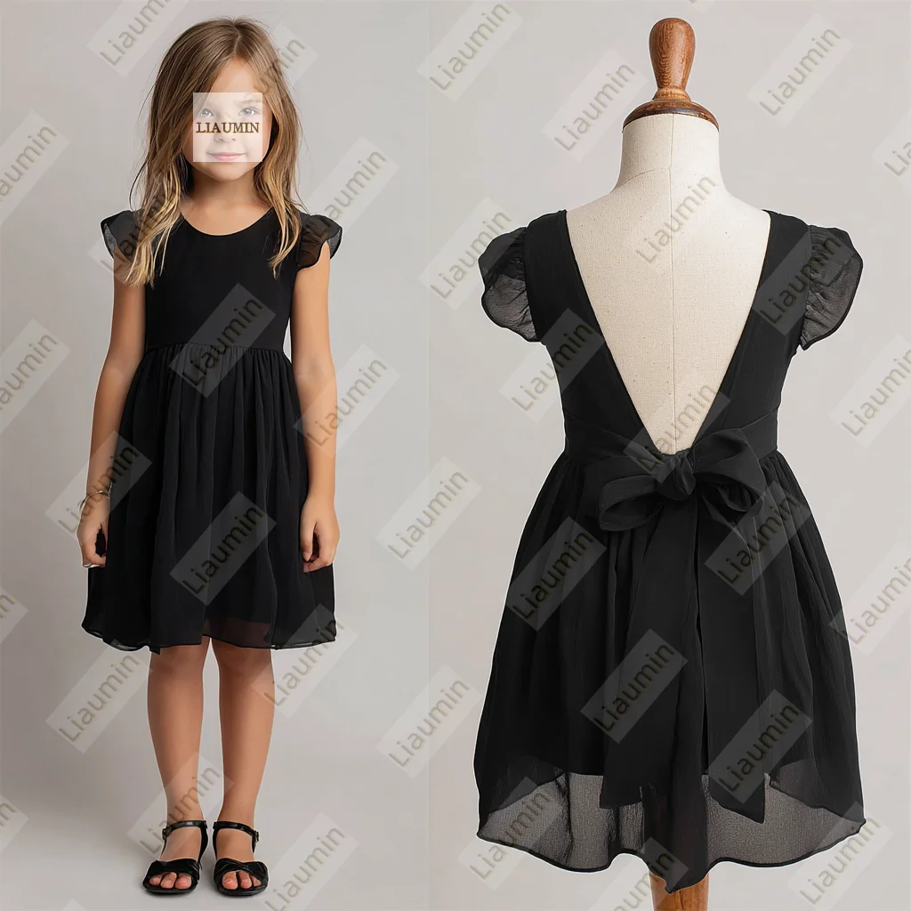 Robes à fleurs noires en mousseline de soie pour filles, pour mariage, robes de princesse de première Communion, jupe de concours d'anniversaire, sur mesure, W1.1.28