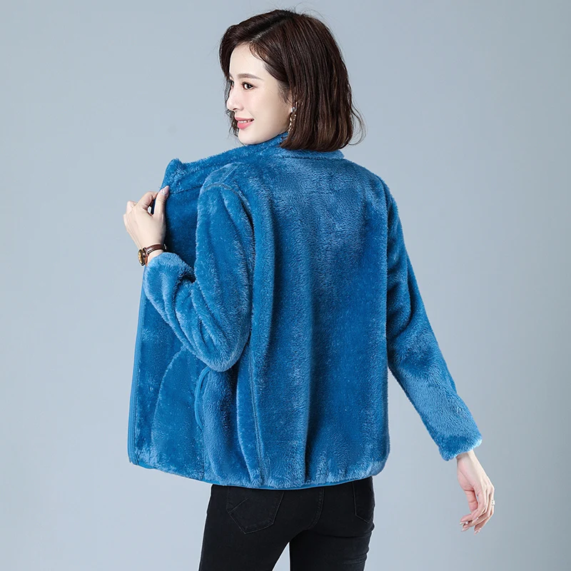 New Autumn Winter Coral Fleece Cardigan Sweatshirt Jacket Women Outwear Loose Thicke Warm Wear Both Sides Coat Female Overcoat