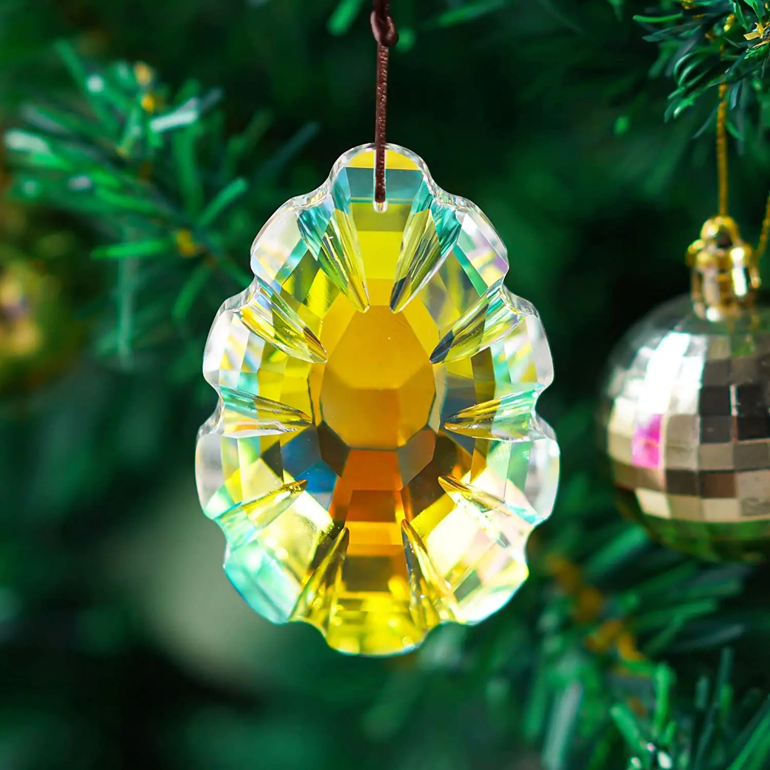 H&D 3.5in Pine Cones Crystal Prism Suncatcher AB Color Crystal Faceted Prism Window Hanging Sun Catchers Rainbow Maker Pendant