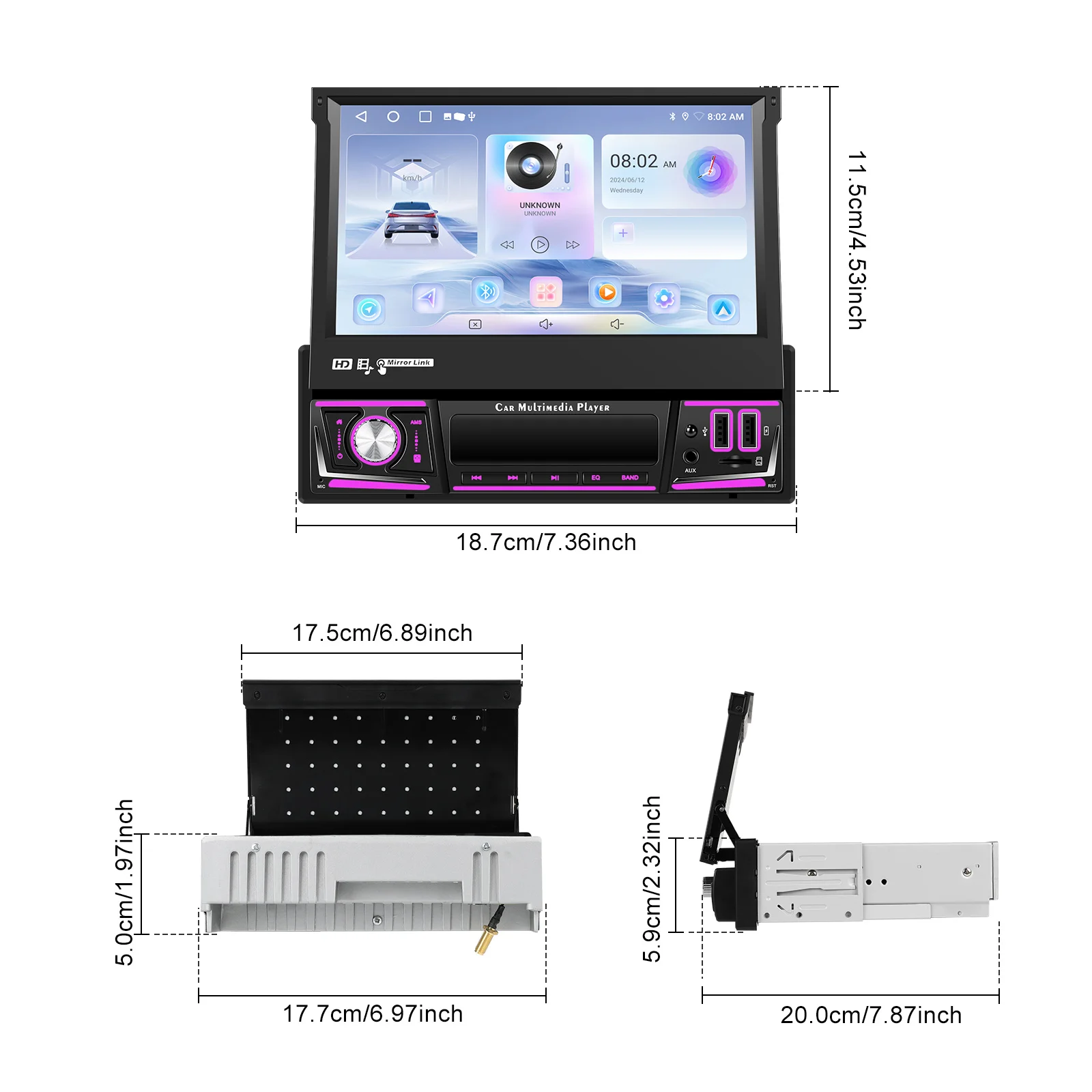 Podofo 2+64G Intelligentes Autosystem 1 Din Kabelloses Carplay Android Auto 7'' Auto-Multimediaplayer mit WLAN GPS Rückfahrkamera-Unterstützung – Detail 26