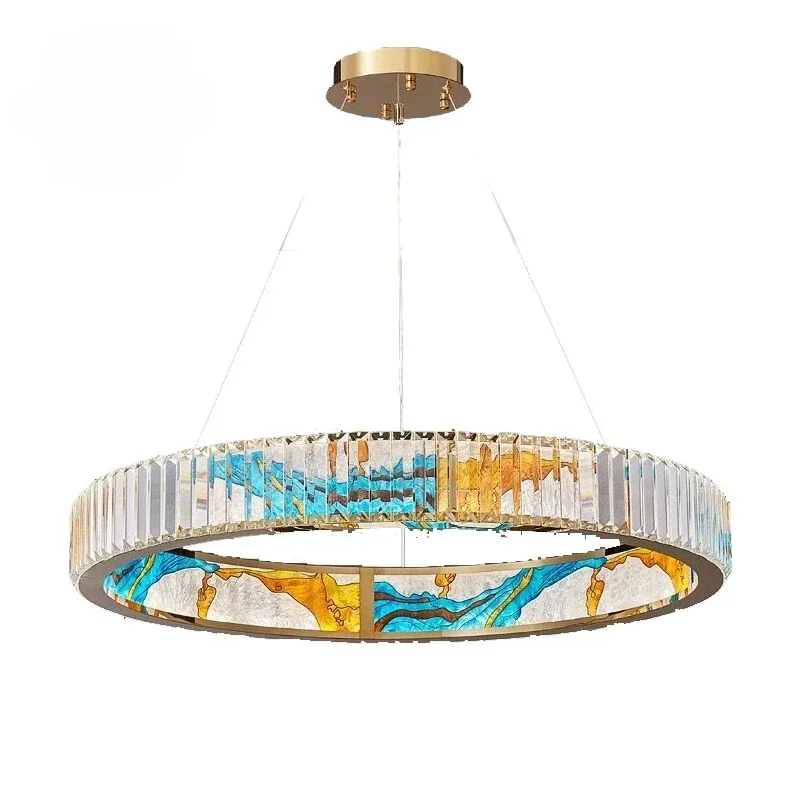 LED Long Pendant Lamp For Living Room Bedroom Kitchen Round Enamel Light Crystal Chandelier In Oriental Style Home Furniture
