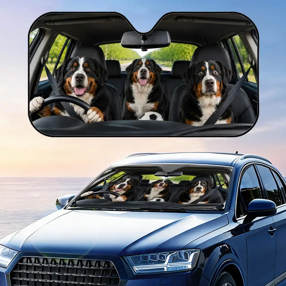Bernese Mountain Dog Soccer Fan Sun Visor Car Front Windshield Sun Shade Foldable Reflective UV Protection Heat Insulation Cover