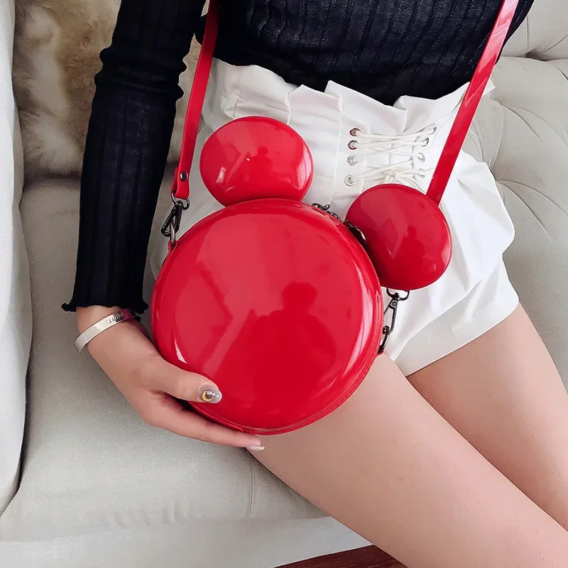 17X7X17 cm New Disney Mickey Mouse Women handbag Minnie Shoulder Diagonal Bag Casual Fashion Girl PU Round Bag Birthday Gifts