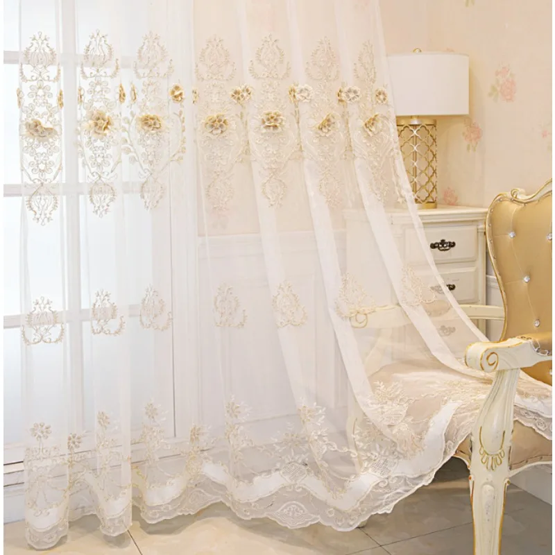 High-end and Elegant European Luxury Embroidered and Embossed Sheer Curtains for Living Rooms, Bedrooms, and Balconies