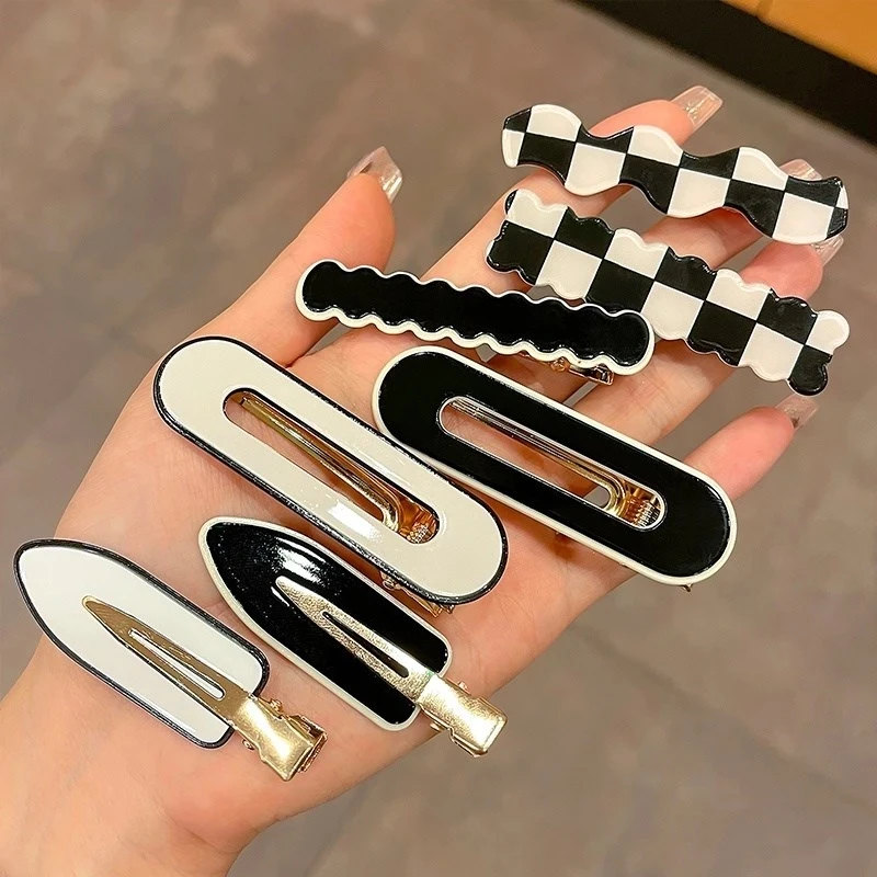 2/4/6Pcs Hairpin Women Checkerboard Plaid Hair Clip Korean Trend Acrylic Bangs Broken Hairpin Duckbill Girl Hair Accessories