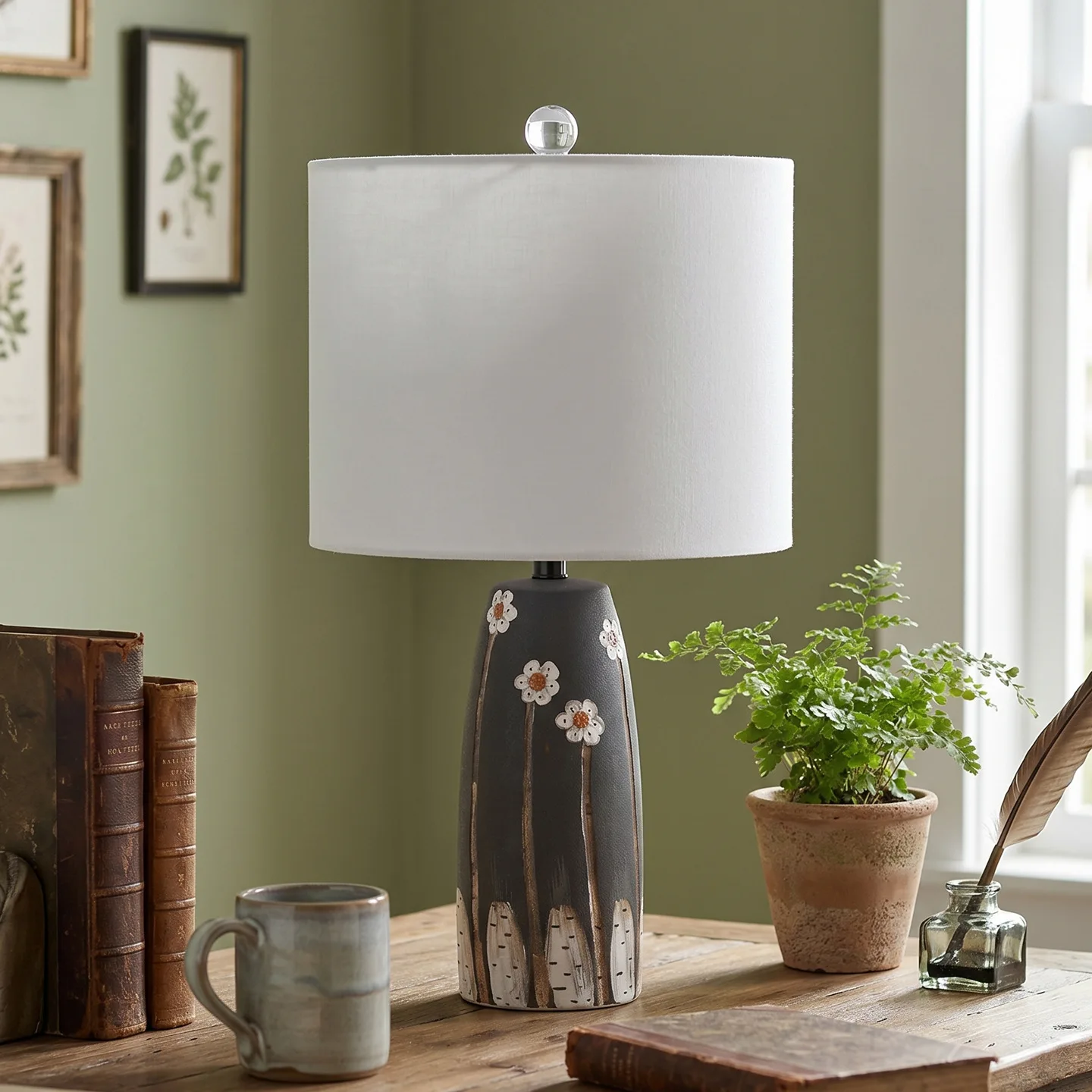 American Creative Pattern Decorative Table Lamp Bedroom Beside Light Fixture Study Eye Protection Book Lighting Led Illumination