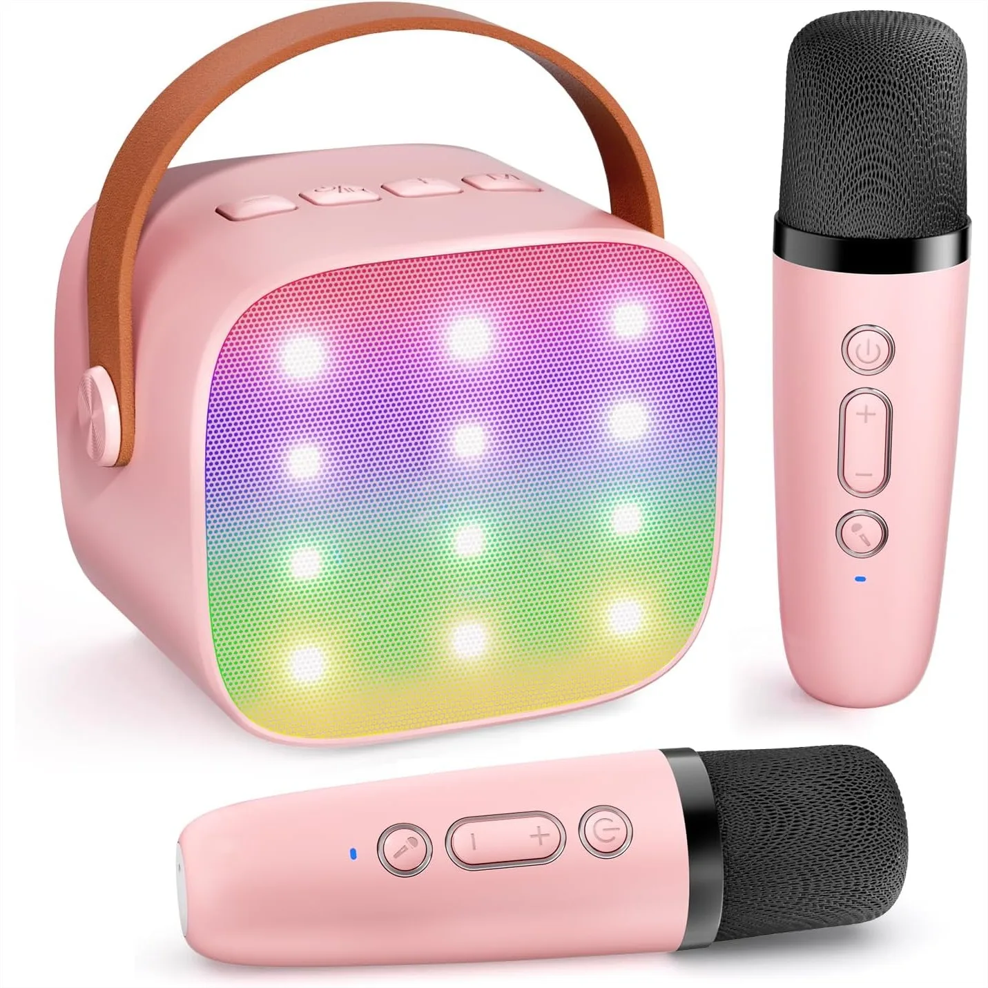 Portable Bluetooth Karaoke Speaker with Wireless Microphones and LED Lights, Mini Karaoke Machine for Kids and Adults, Perfect