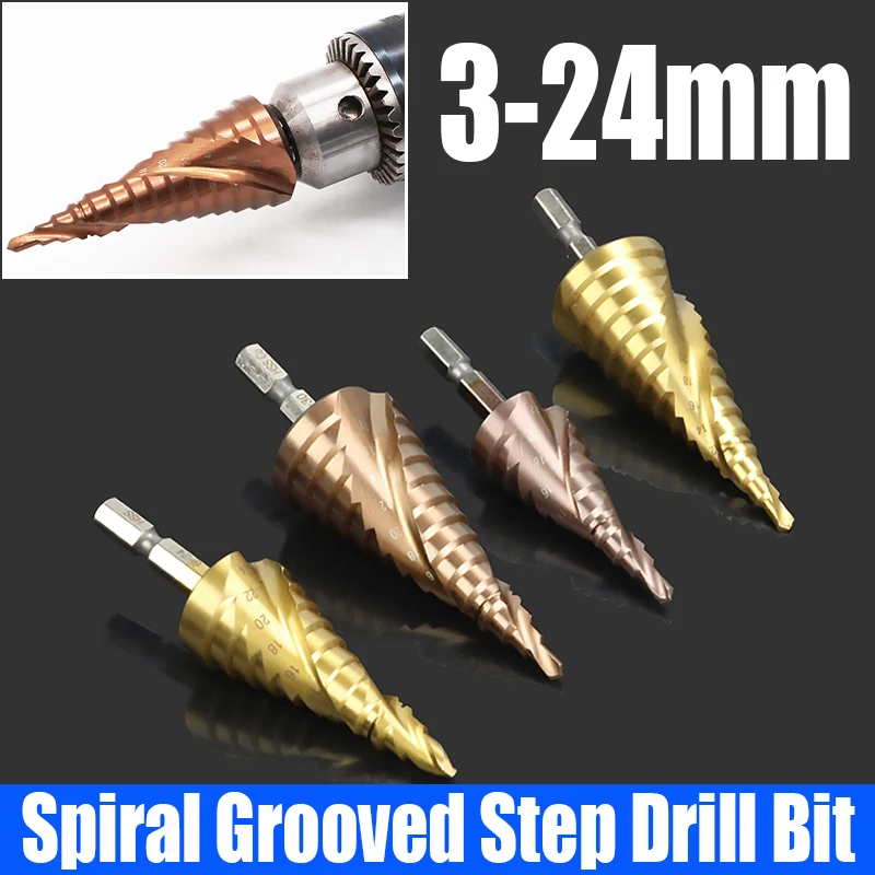 

1PCS 3-24 Spiral Grooved Step Drill Bit HSS 6542/M35 Cobalt Cone Drill Bit Power Tool Hole Cutter For Metal/Wood/Stainless Steel