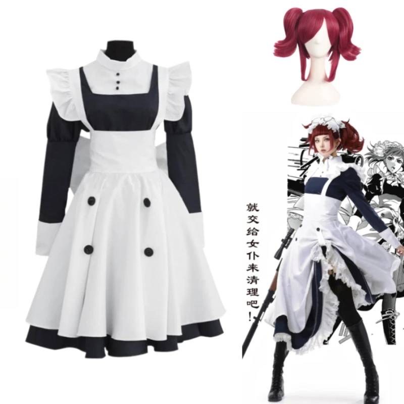 

Green Maid Dress Round Glasses Headband Cosplay Costume Black Butler Mey-Rin Full Set with Apron Bow for Women Halloween