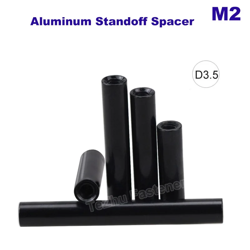 

10Pcs M2 Round Aluminum Standoff Spacer Stud Extend Long Nut Riveter Screw Fastener Threaded Insert Profile Black Hollow Pillars