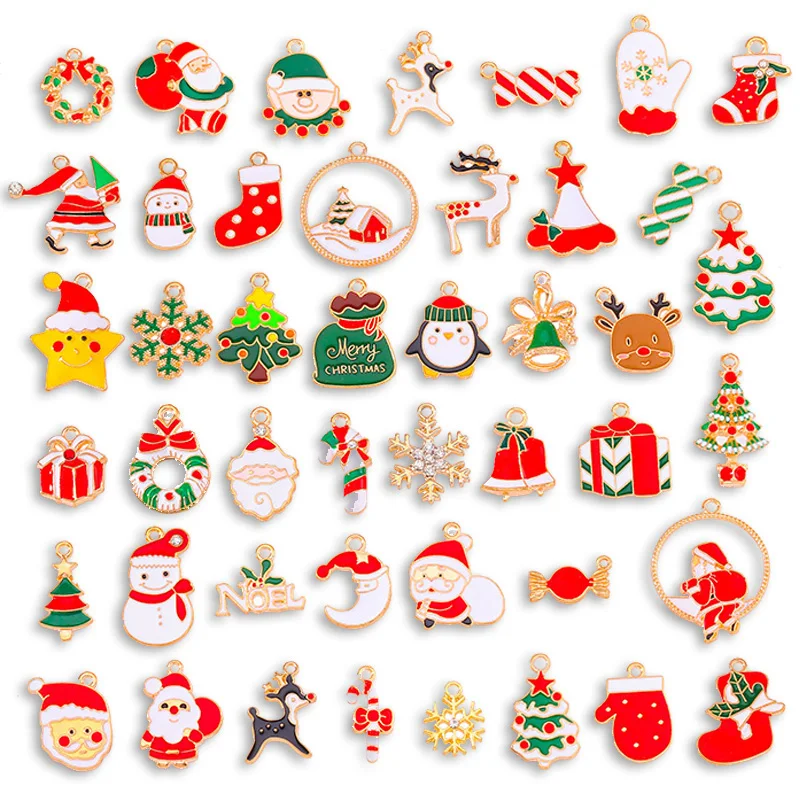 45Pcs/Lot Cute Elk Snowflake Santa Snowman Holiday Gift Charm for DIY Necklace Keychain Handmade Accessories Ornament Wholesale