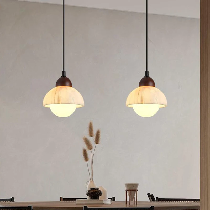 Adjustable Height White Marble Pendant Light for Dining Table Kitchen Island Restaurant Bar Coffee Shop Bedside Droplight