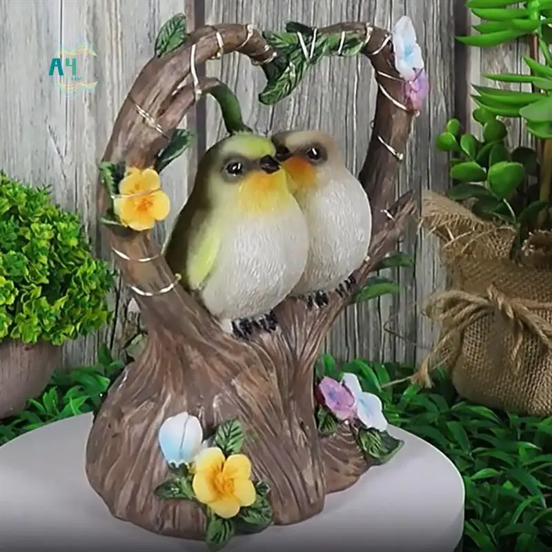 

A40Z-смола садовое сердце статуи птиц статуэтки орнамент с солнечным светом любовь миниатюрная скульптура из смолы для патио декор двора