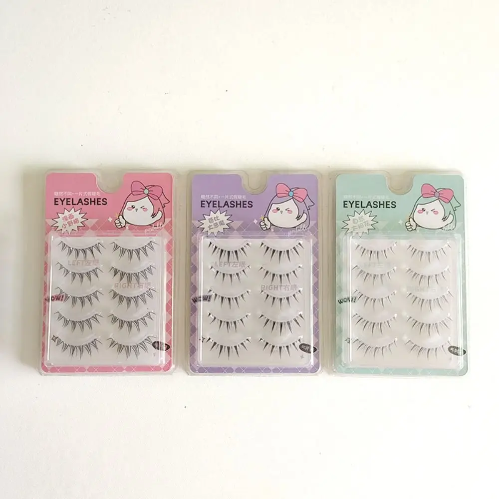 5쌍 부드러운 풍성한 풀 스트립 속눈썹 DIY 컬링 속눈썹 연장 메이크업 캣아이 만화 스타일 접착 속눈썹 학교용