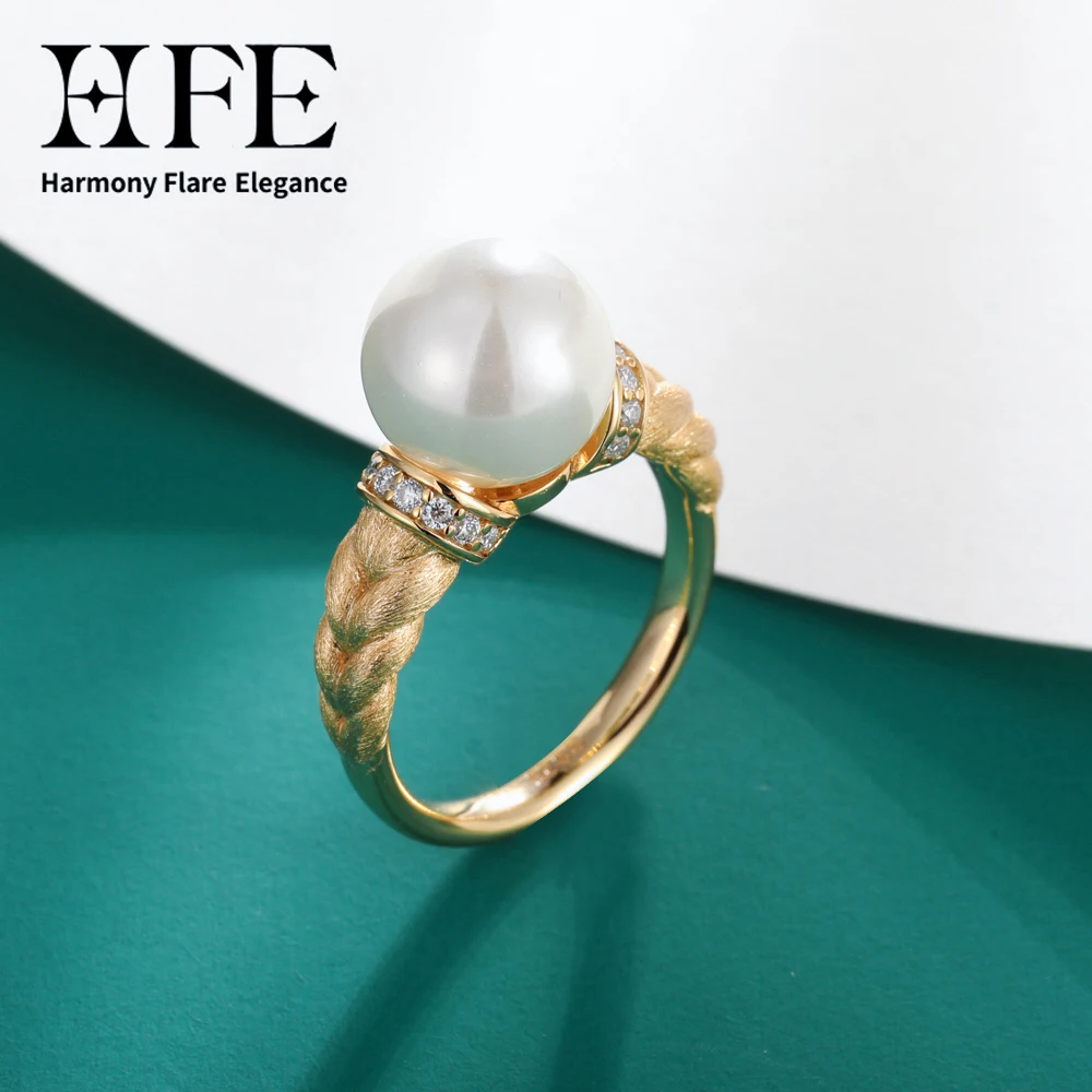 HFE Classic Style Shell Pearl Women's Ring with D VVS1 Moissanite 925 Sterling Silver High Quality Fine Elegant Ladies Jewellery