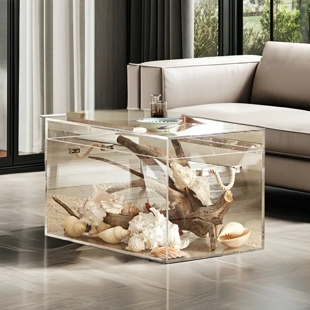 Coffee Table,Customizable Luxury Transparent Glass Toy Box Wholesale Acrylic Luggage Side Table Home Villa Outdoor Living Room