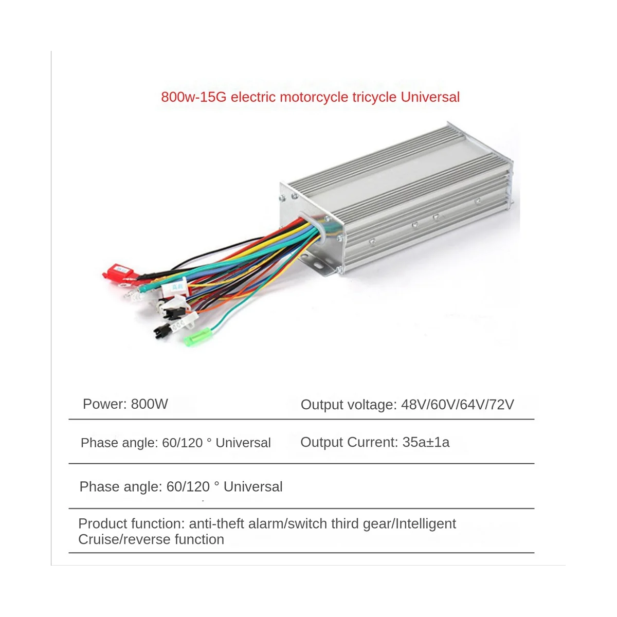 Controlador de Motor de cubo para bicicleta eléctrica, dispositivo Bldc de 48V, 60V, 64V, 800W, 15Mos MAX, 35A